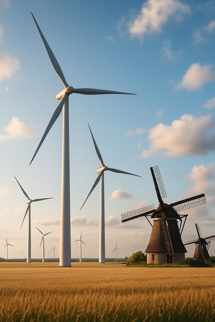 Modern wind farms and windmills